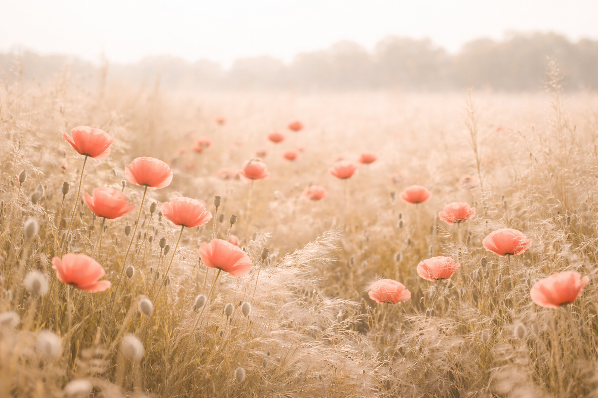 Coquelicots dans un champ à la lumière naturelle